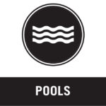 icon für pools aus 3 weissen wellen auf schwarzem kreis